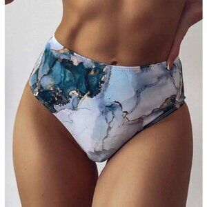 WATER COLOUR MARBLE HIGH WAIST  BIKINI BOTTOM - M